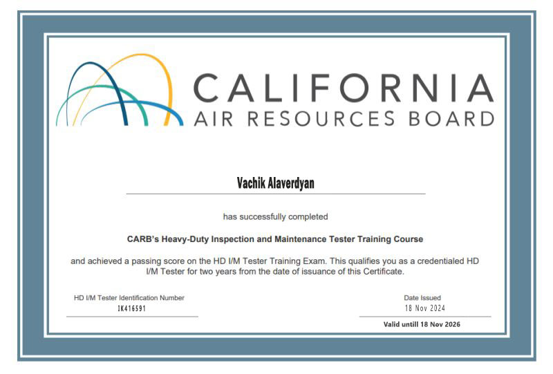 CARB Compliance Testing By Comfort Auto Shop In La Canada Los Angeles California